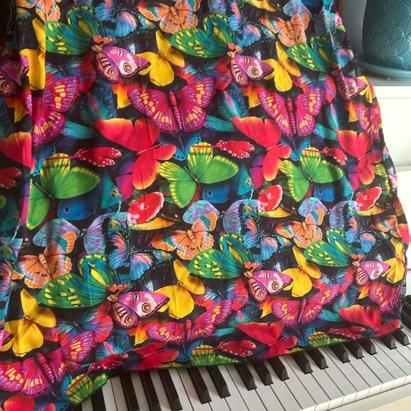 Vibrant Multicolor Maxi Dress with Butterflies and Gold Accents One Size - Picture 4 of 16